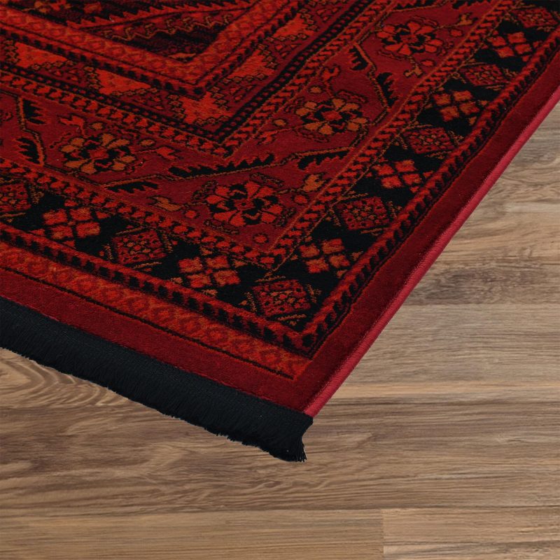 Afgan Türkmen Otantik Desenli Dokuma Kırmızı Oturma Odası Salon Mutfak Halısı Yolluk X380A